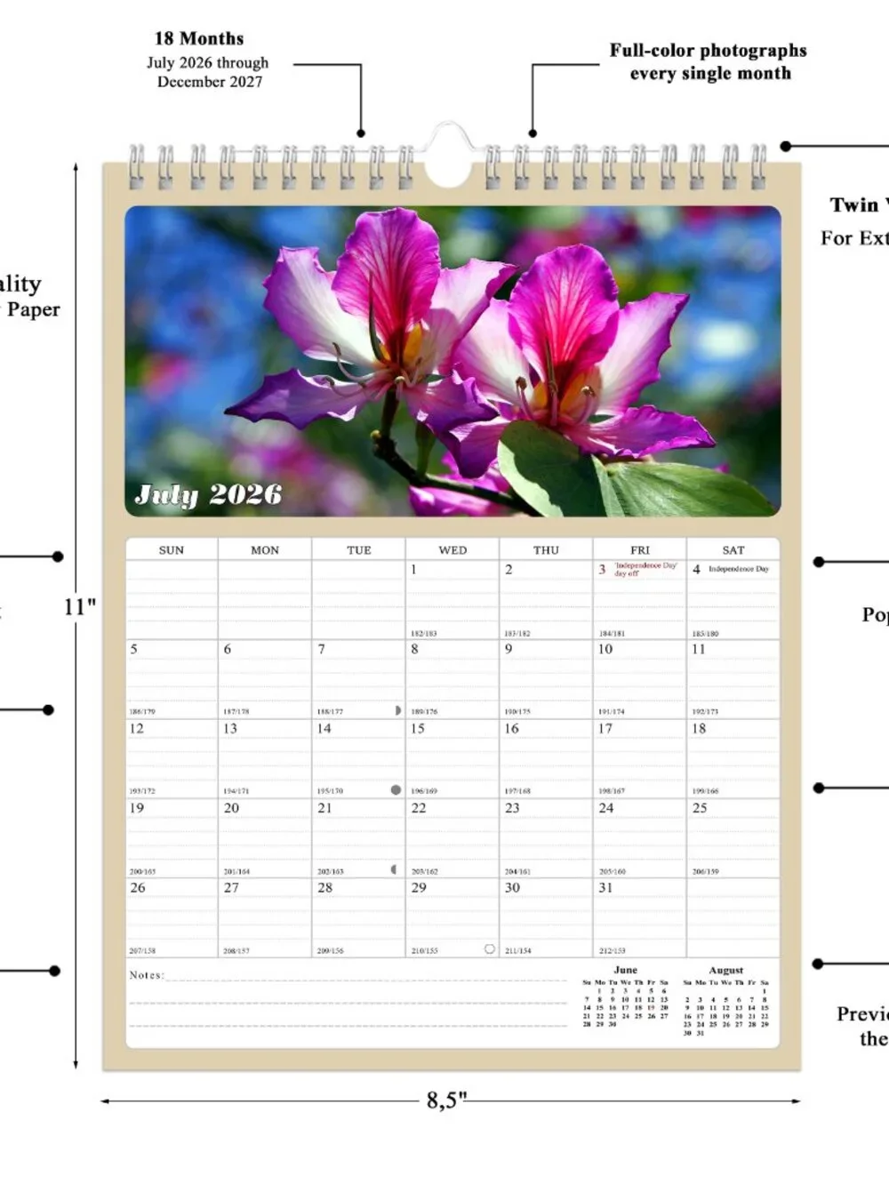 2026 - 2027 Calendar Magnetic Peel & Stick 18 Months 8.5